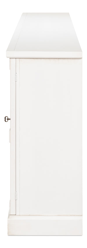 Sarreid Luciana 112" Cane Door Buffet In Elegant Cortina White Finish - Stylish Pine Storage Solution White  R045-79c