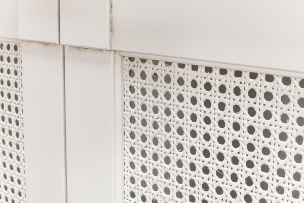 Sarreid Luciana 112" Cane Door Buffet In Elegant Cortina White Finish - Stylish Pine Storage Solution White  R045-79c