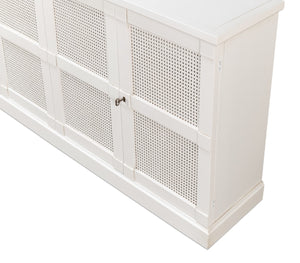 Sarreid Luciana 112" Cane Door Buffet In Elegant Cortina White Finish - Stylish Pine Storage Solution White  R045-79c