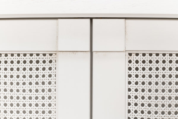 Sarreid Luciana 112" Cane Door Buffet In Elegant Cortina White Finish - Stylish Pine Storage Solution White  R045-79c