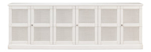 Sarreid Luciana 112" Cane Door Buffet In Elegant Cortina White Finish - Stylish Pine Storage Solution White  R045-79c