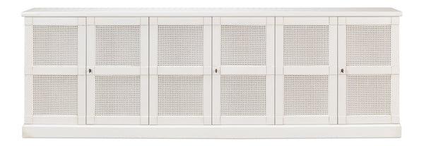 Sarreid Luciana 112" Cane Door Buffet In Elegant Cortina White Finish - Stylish Pine Storage Solution White  R045-79c