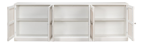 Sarreid Luciana 112" Cane Door Buffet In Elegant Cortina White Finish - Stylish Pine Storage Solution White  R045-79c