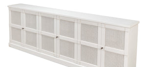 Sarreid Luciana 112" Cane Door Buffet In Elegant Cortina White Finish - Stylish Pine Storage Solution White  R045-79c