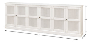 Sarreid Luciana 112" Cane Door Buffet In Elegant Cortina White Finish - Stylish Pine Storage Solution White  R045-79c