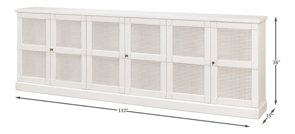 Sarreid Luciana 112" Cane Door Buffet In Elegant Cortina White Finish - Stylish Pine Storage Solution White  R045-79c