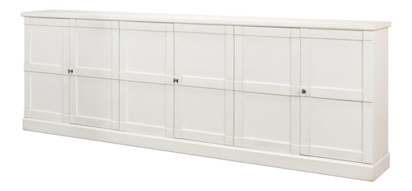 Sarreid Luciana 112” Buffet In Cortina White Finish - Elegant Pine Storage With 6 Wood Doors For Style White  R045-79w