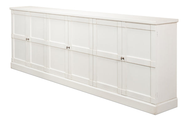 Sarreid Luciana 112” Buffet In Cortina White Finish - Elegant Pine Storage With 6 Wood Doors For Style White  R045-79w