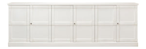 Sarreid Luciana 112” Buffet In Cortina White Finish - Elegant Pine Storage With 6 Wood Doors For Style White  R045-79w