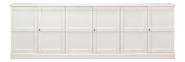 Sarreid Luciana 112” Buffet In Cortina White Finish - Elegant Pine Storage With 6 Wood Doors For Style White  R045-79w