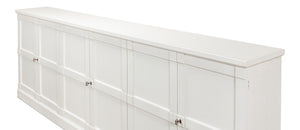Sarreid Luciana 112” Buffet In Cortina White Finish - Elegant Pine Storage With 6 Wood Doors For Style White  R045-79w
