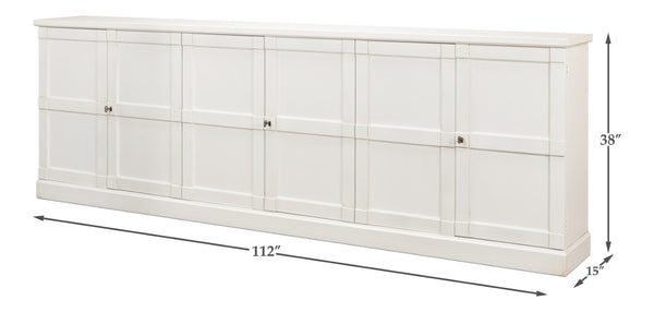 Sarreid Luciana 112” Buffet In Cortina White Finish - Elegant Pine Storage With 6 Wood Doors For Style White  R045-79w