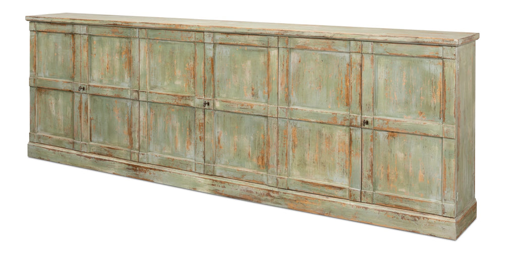 Sarreid Luciana 112" Italian Sage Buffet With 6 Elegant Wood Doors - Stylish Pine Storage Solution Green  R045-80w