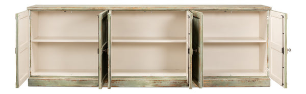 Sarreid Luciana 112" Italian Sage Buffet With 6 Elegant Wood Doors - Stylish Pine Storage Solution Green  R045-80w