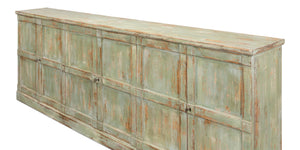 Sarreid Luciana 112" Italian Sage Buffet With 6 Elegant Wood Doors - Stylish Pine Storage Solution Green  R045-80w