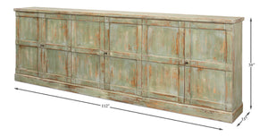 Sarreid Luciana 112" Italian Sage Buffet With 6 Elegant Wood Doors - Stylish Pine Storage Solution Green  R045-80w