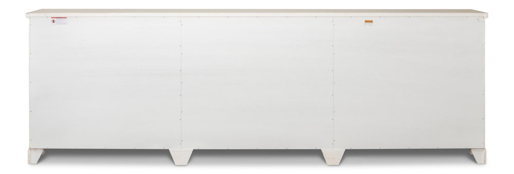 Sarreid Luciana Buffet 112" W With Elegant Stucco White Base & Grey Top, 6 Wood Doors & 3 Adjustable Shelves White  R04514t15w