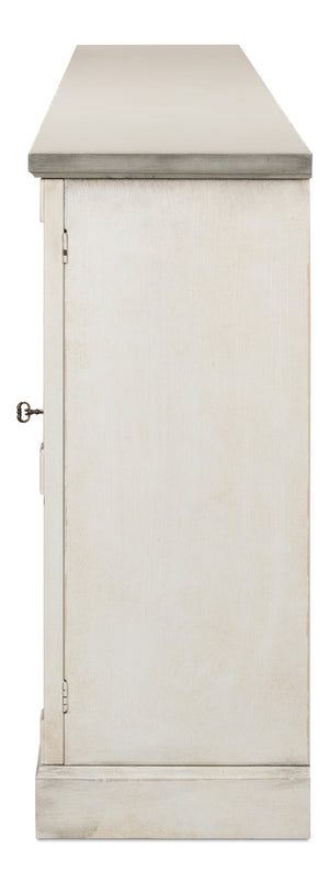 Sarreid Luciana Buffet 112" W With Elegant Stucco White Base & Grey Top, 6 Wood Doors & 3 Adjustable Shelves White  R04514t15w