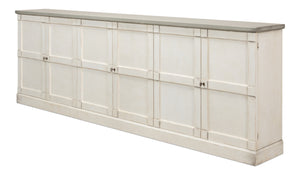Sarreid Luciana Buffet 112" W With Elegant Stucco White Base & Grey Top, 6 Wood Doors & 3 Adjustable Shelves White  R04514t15w