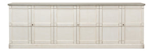 Sarreid Luciana Buffet 112" W With Elegant Stucco White Base & Grey Top, 6 Wood Doors & 3 Adjustable Shelves White  R04514t15w