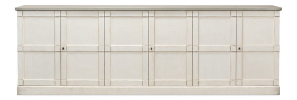 Sarreid Luciana Buffet 112" W With Elegant Stucco White Base & Grey Top, 6 Wood Doors & 3 Adjustable Shelves White  R04514t15w