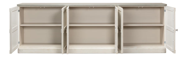 Sarreid Luciana Buffet 112" W With Elegant Stucco White Base & Grey Top, 6 Wood Doors & 3 Adjustable Shelves White  R04514t15w