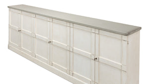 Sarreid Luciana Buffet 112" W With Elegant Stucco White Base & Grey Top, 6 Wood Doors & 3 Adjustable Shelves White  R04514t15w