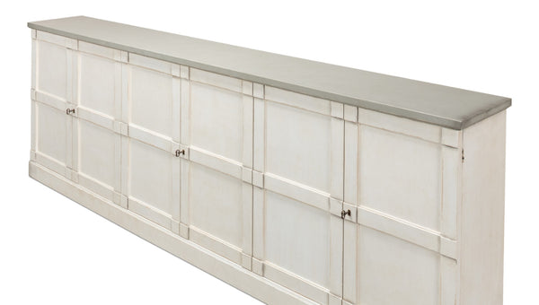 Sarreid Luciana Buffet 112" W With Elegant Stucco White Base & Grey Top, 6 Wood Doors & 3 Adjustable Shelves White  R04514t15w