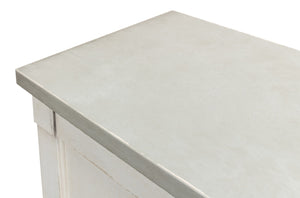 Sarreid Luciana Buffet 112" W With Elegant Stucco White Base & Grey Top, 6 Wood Doors & 3 Adjustable Shelves White  R04514t15w