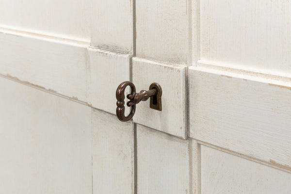 Sarreid Luciana Buffet 112" W With Elegant Stucco White Base & Grey Top, 6 Wood Doors & 3 Adjustable Shelves White  R04514t15w