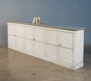 Sarreid Luciana Buffet 112" W With Elegant Stucco White Base & Grey Top, 6 Wood Doors & 3 Adjustable Shelves White  R04514t15w