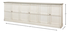 Sarreid Luciana Buffet 112" W With Elegant Stucco White Base & Grey Top, 6 Wood Doors & 3 Adjustable Shelves White  R04514t15w