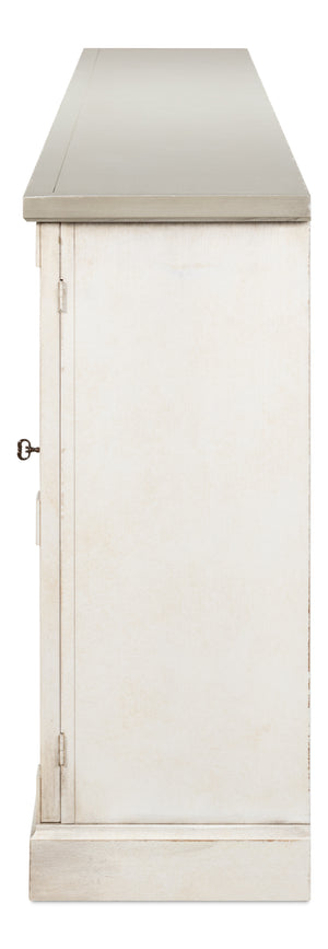 Sarreid Luciana 112" Buffet With Gray Quartz Top & 6 Stylish Wood Doors - Elegant White Finish Design Beige  R04537t15w