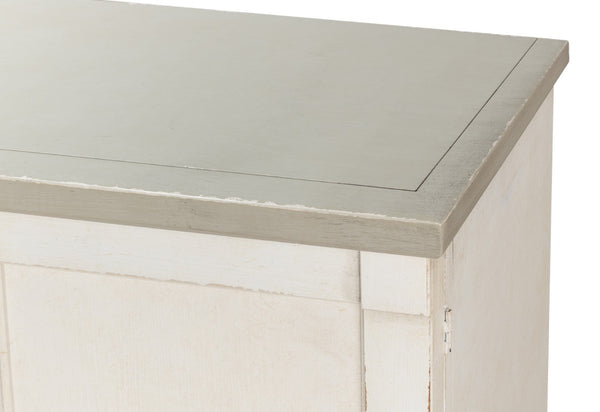 Sarreid Luciana 112" Buffet With Gray Quartz Top & 6 Stylish Wood Doors - Elegant White Finish Design Beige  R04537t15w