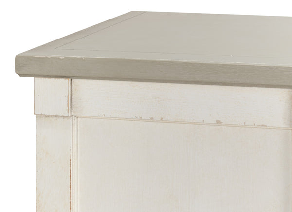 Sarreid Luciana 112" Buffet With Gray Quartz Top & 6 Stylish Wood Doors - Elegant White Finish Design Beige  R04537t15w