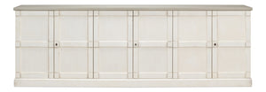 Sarreid Luciana 112" Buffet With Gray Quartz Top & 6 Stylish Wood Doors - Elegant White Finish Design Beige  R04537t15w