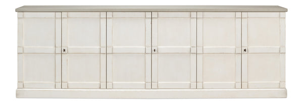 Sarreid Luciana 112" Buffet With Gray Quartz Top & 6 Stylish Wood Doors - Elegant White Finish Design Beige  R04537t15w