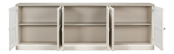 Sarreid Luciana 112" Buffet With Gray Quartz Top & 6 Stylish Wood Doors - Elegant White Finish Design Beige  R04537t15w