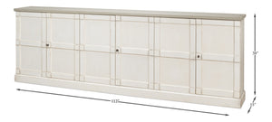 Sarreid Luciana 112" Buffet With Gray Quartz Top & 6 Stylish Wood Doors - Elegant White Finish Design Beige  R04537t15w