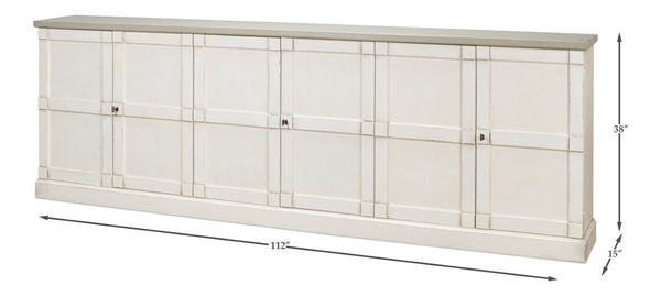 Sarreid Luciana 112" Buffet With Gray Quartz Top & 6 Stylish Wood Doors - Elegant White Finish Design Beige  R04537t15w