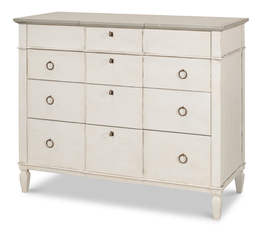 Sarreid Azzalene Dresser In Stucco White With Elegant Grey Quartz Top – Stylish Wood Storage Solution! White  R054-14t15