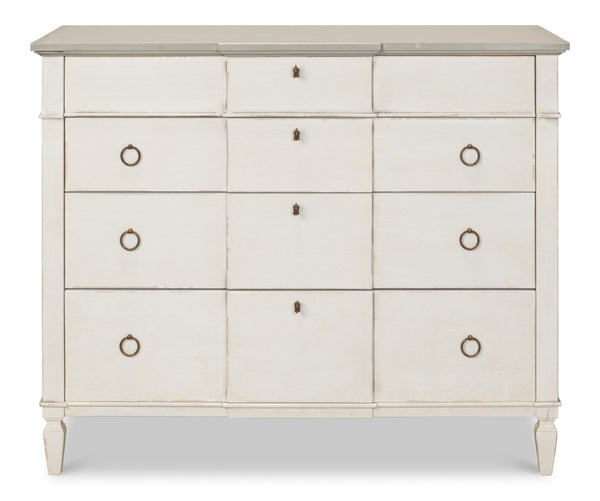 Sarreid Azzalene Dresser In Stucco White With Elegant Grey Quartz Top – Stylish Wood Storage Solution! White  R054-14t15