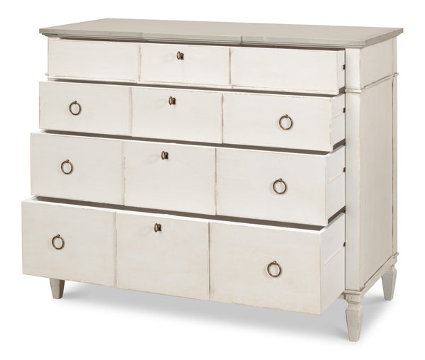 Sarreid Azzalene Dresser In Stucco White With Elegant Grey Quartz Top – Stylish Wood Storage Solution! White  R054-14t15