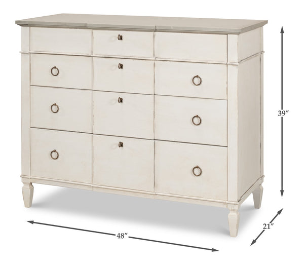 Sarreid Azzalene Dresser In Stucco White With Elegant Grey Quartz Top – Stylish Wood Storage Solution! White  R054-14t15