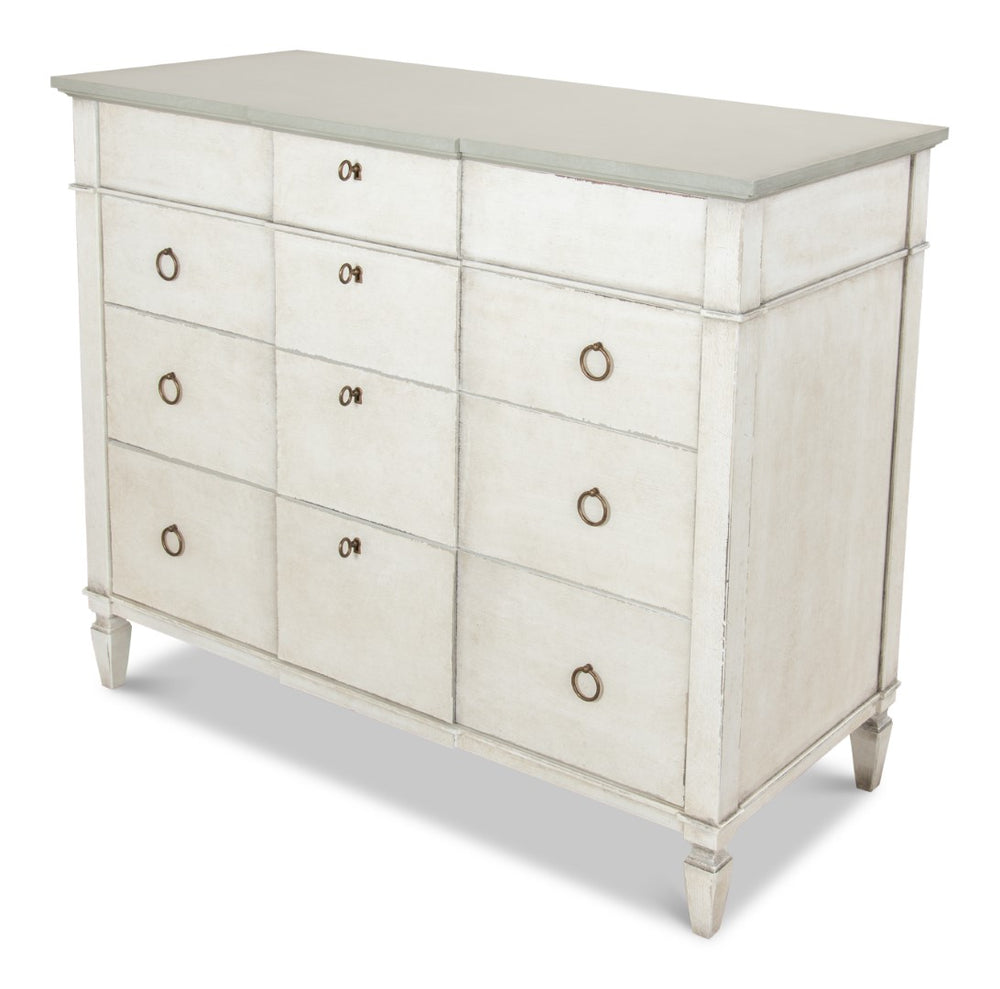 Sarreid Azzalene Dresser In White Finish With Stunning Gray Quartz Top For A Modern Bedroom Upgrade White  R054-37t15