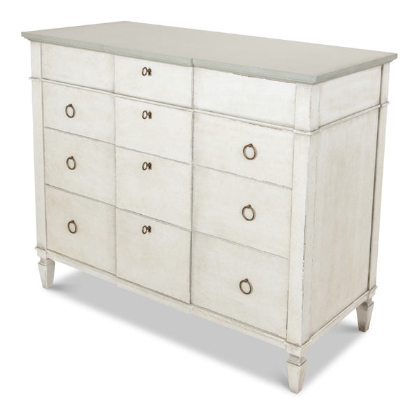Sarreid Azzalene Dresser In White Finish With Stunning Gray Quartz Top For A Modern Bedroom Upgrade White  R054-37t15