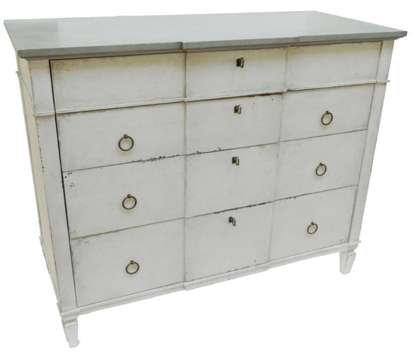 Sarreid Azzalene Dresser In White Finish With Stunning Gray Quartz Top For A Modern Bedroom Upgrade White  R054-37t15