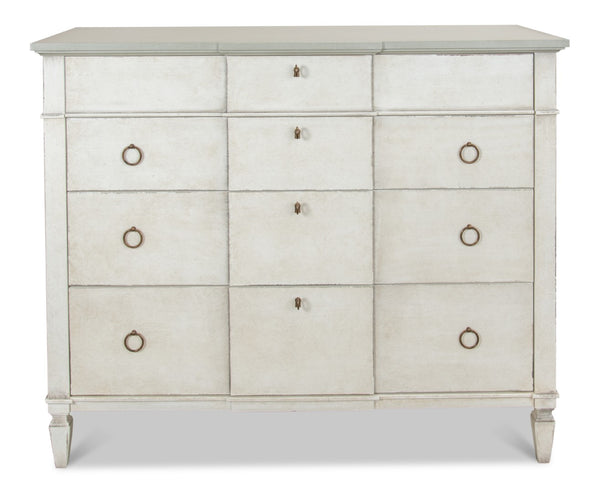 Sarreid Azzalene Dresser In White Finish With Stunning Gray Quartz Top For A Modern Bedroom Upgrade White  R054-37t15