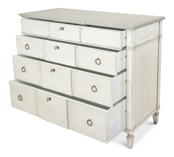 Sarreid Azzalene Dresser In White Finish With Stunning Gray Quartz Top For A Modern Bedroom Upgrade White  R054-37t15