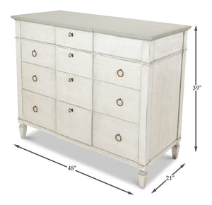 Sarreid Azzalene Dresser In White Finish With Stunning Gray Quartz Top For A Modern Bedroom Upgrade White  R054-37t15